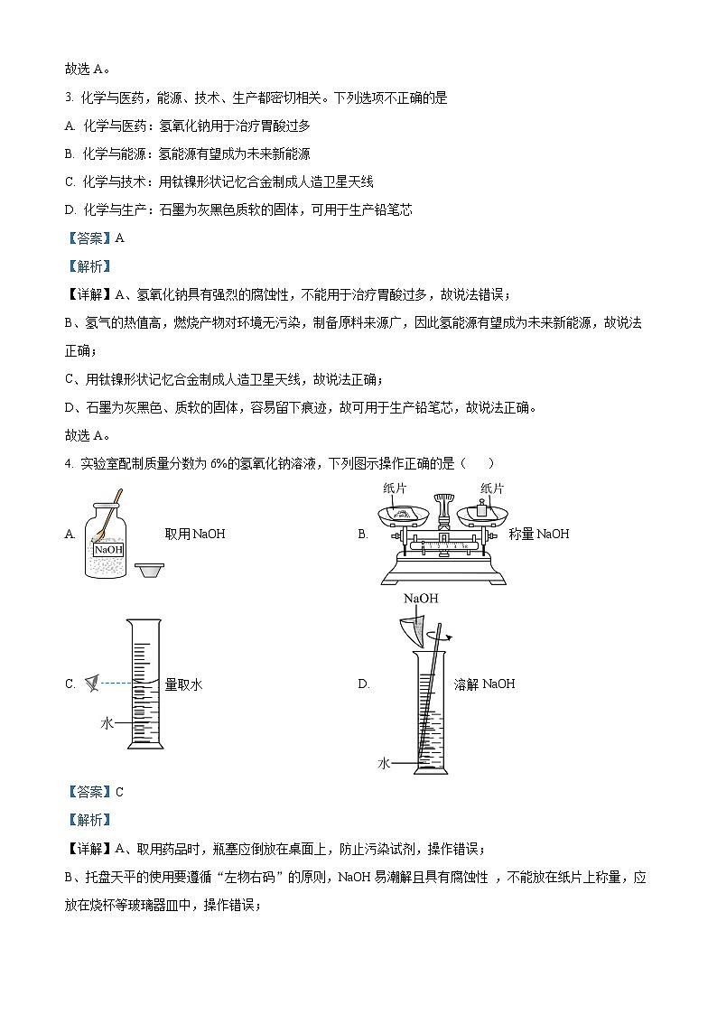 2024年陕西省商洛市山阳县中考二模化学试题（原卷版+解析版）02