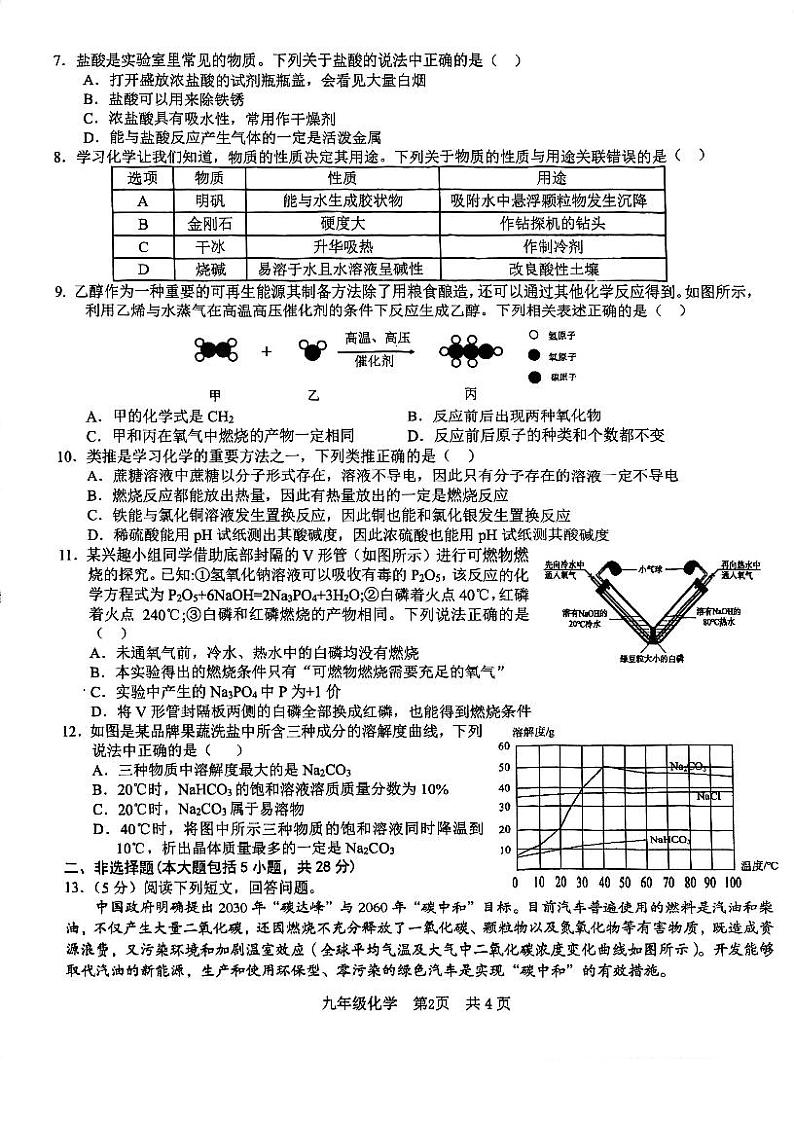2024年C20教育联盟中考第三次模拟化学试卷第2页