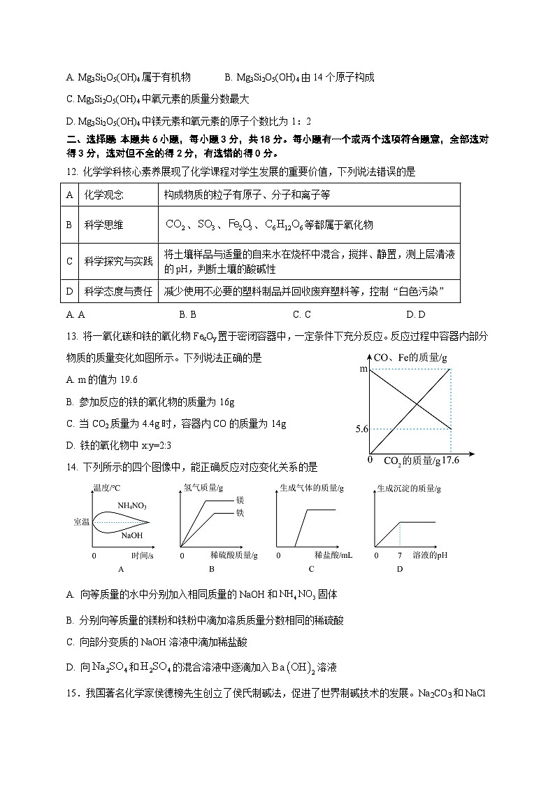 2024年山东省潍坊市中考模拟化学试题（一）03