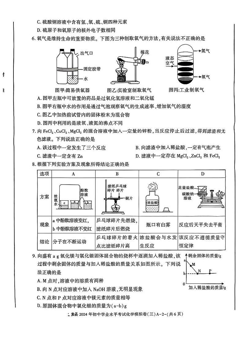 2024年陕西省咸阳市礼泉县初中学业水平考试模拟卷(三)化学试题02