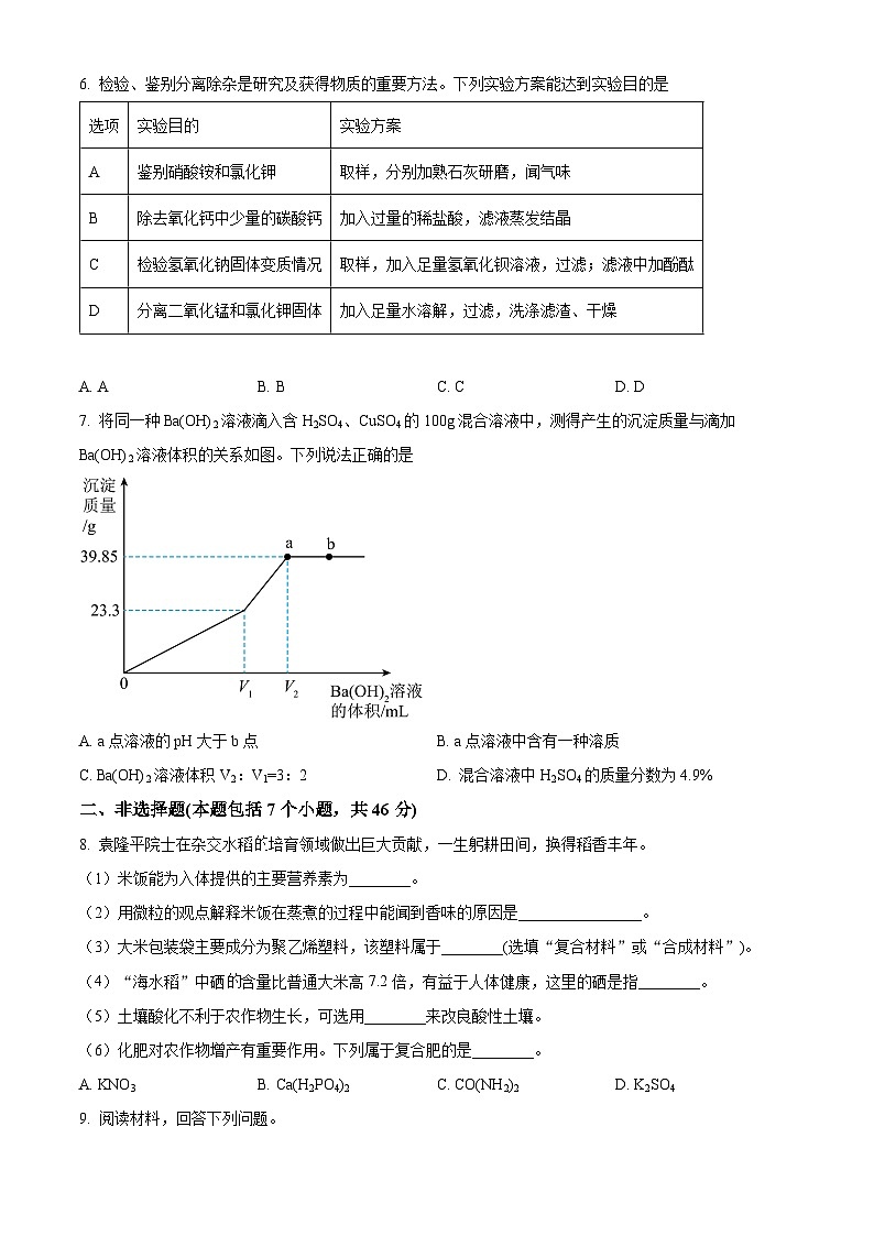 2024年贵州省六盘水市初中学业水平第二次模拟考试理科综合试卷-初中化学（原卷版+解析版）02