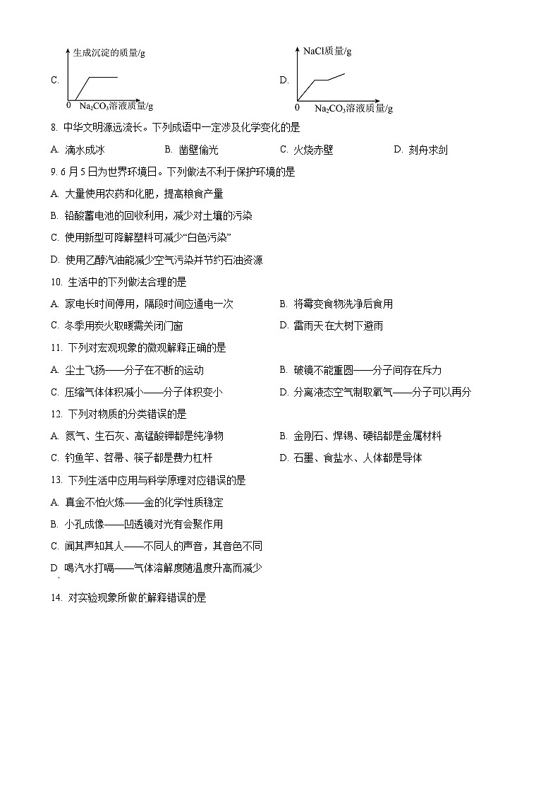 2024年河北省唐山市古冶区九年级中考二模理综试题-初中化学（原卷版+解析版）03