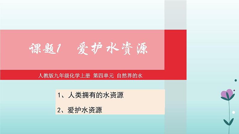 化学人教版九年级上册导学课件：4.1爱护水资源第1页