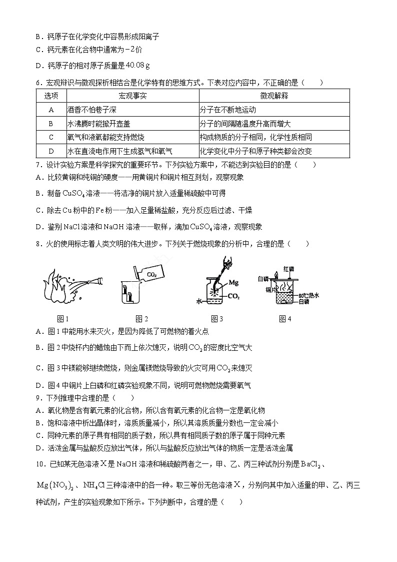 2024年山东省济南市历城区中考二模化学试卷(无答案)02