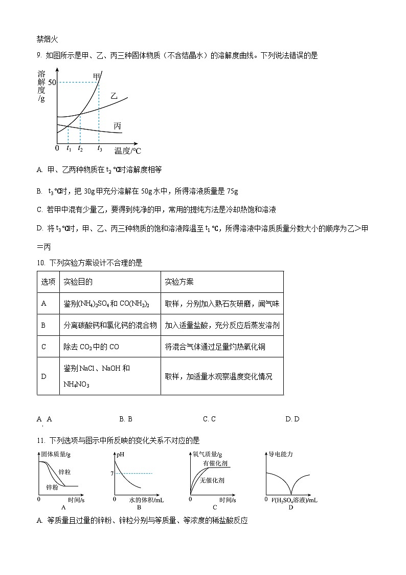 2024年江苏省连云港市赣榆区赣榆实验中学中考三模化学试题（原卷版）第3页