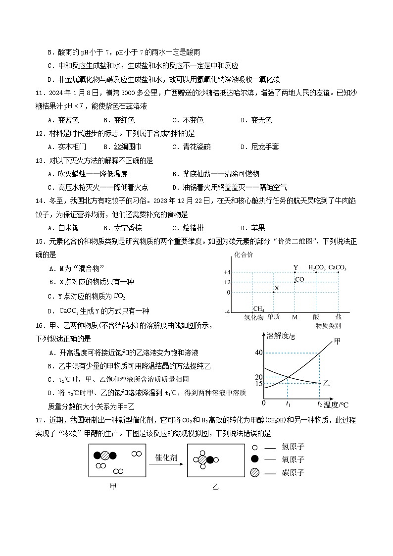 2024年中考第三次模拟考试题：化学（云南卷）（考试版）第3页