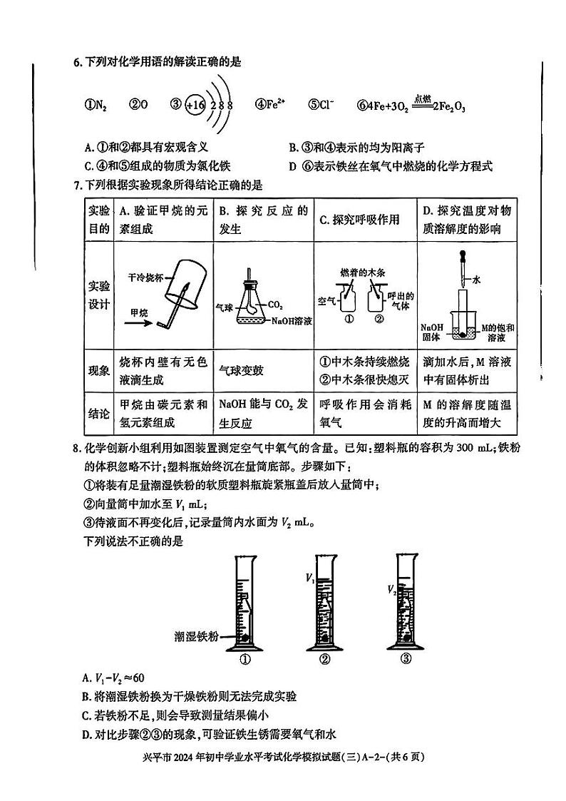 2024年陕西省咸阳市兴平市中考模拟化学试卷（三）第2页