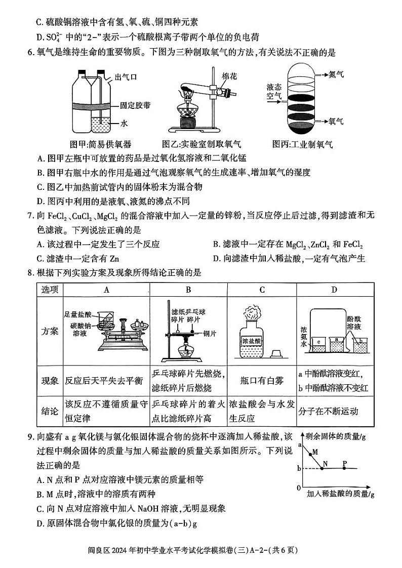 2024年陕西省西安市阎良区中考三模化学试卷第2页