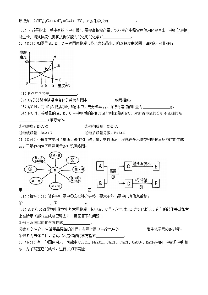 2024年四川省资阳市雁江区初中学业水平适应性考试（一模）化学试题(无答案)03