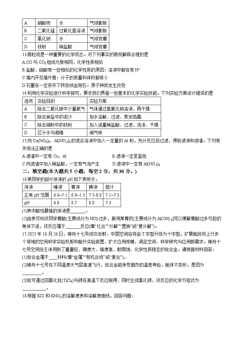 湖南省益阳市资阳区资阳区2023-2024学年九年级下学期4月期中化学试题(无答案)第3页