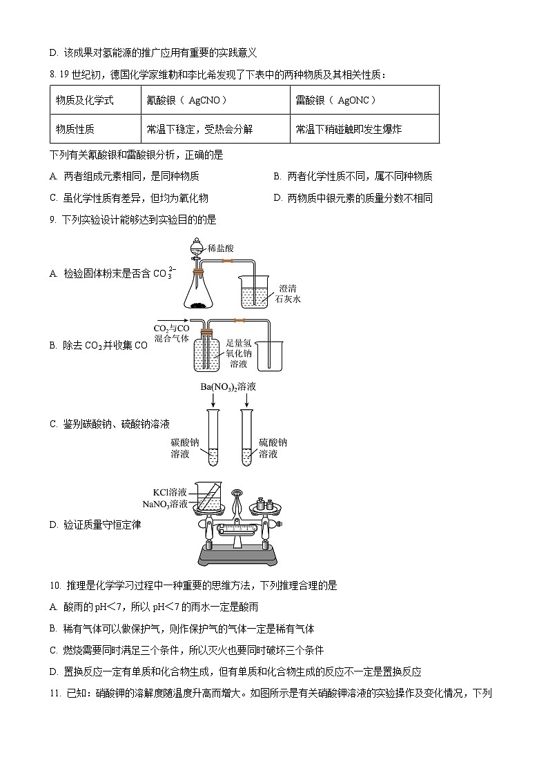 2024年安徽省青阳县多校中考三模化学试题（原卷版）第3页