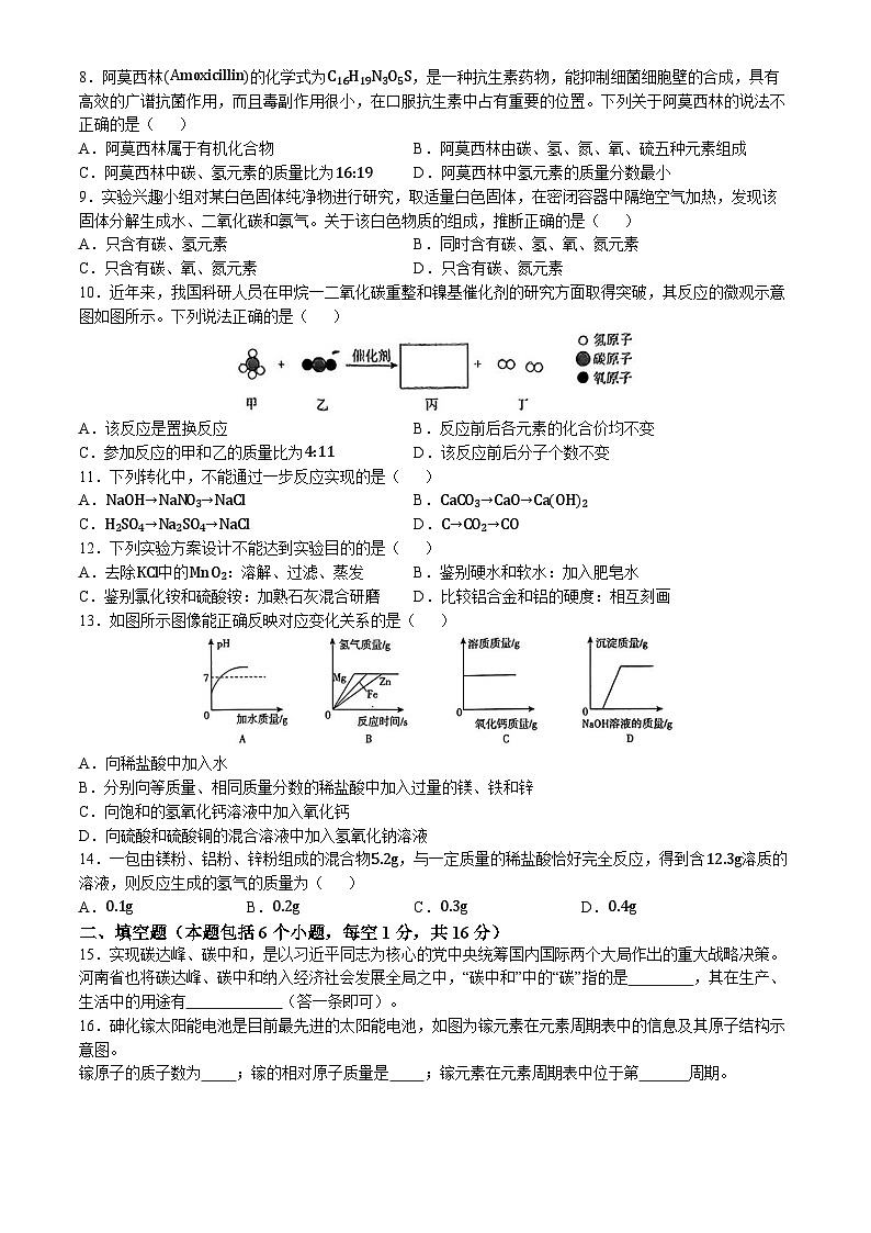 2024年河南省周口市项城市第一初级中学第七次中考模拟考试化学试卷(无答案)02