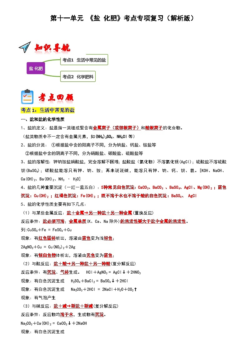 第11单元  盐 化肥（考点复习）（解析版）第1页