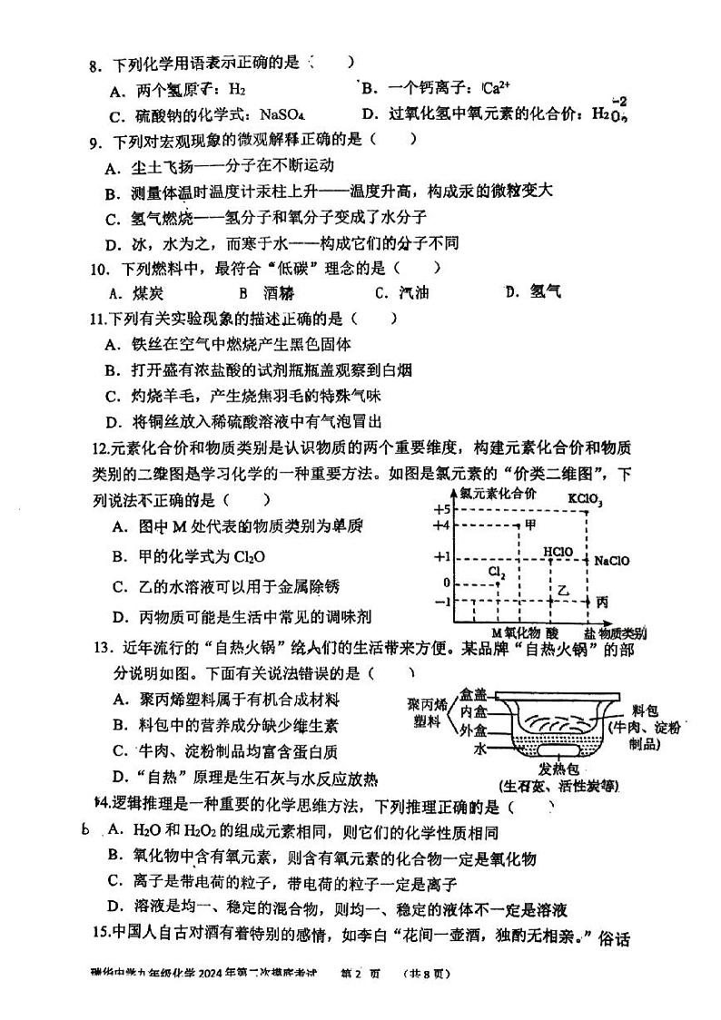 2024年山东省青岛市胶州市瑞华实验初级中学中考二模化学试题第2页