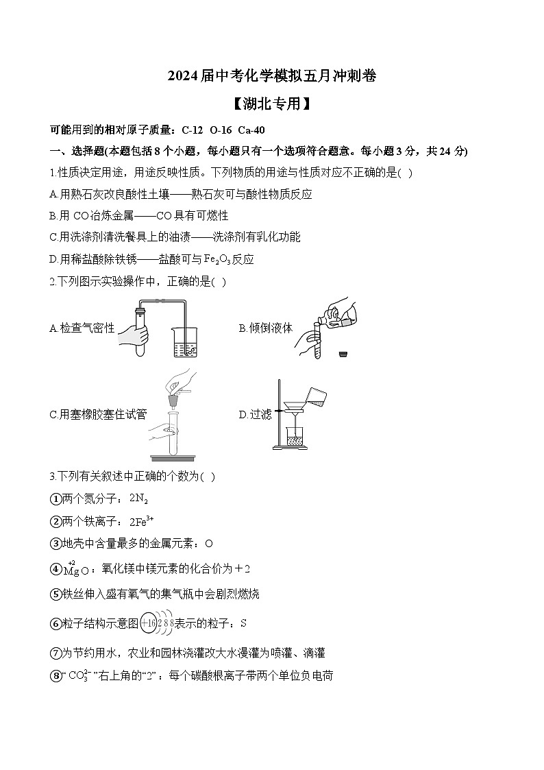 2024届中考化学模拟五月冲刺卷 【湖北专用】第1页