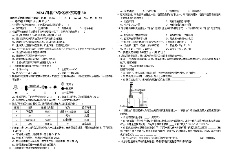 2024年河北省中考化学仿真卷30第1页
