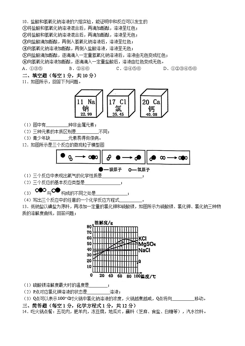 2024年吉林省吉林市中考二模考试化学试题(无答案)02