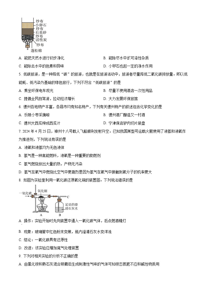 2024年山东省德州市中考二模化学试题（原卷版）第2页