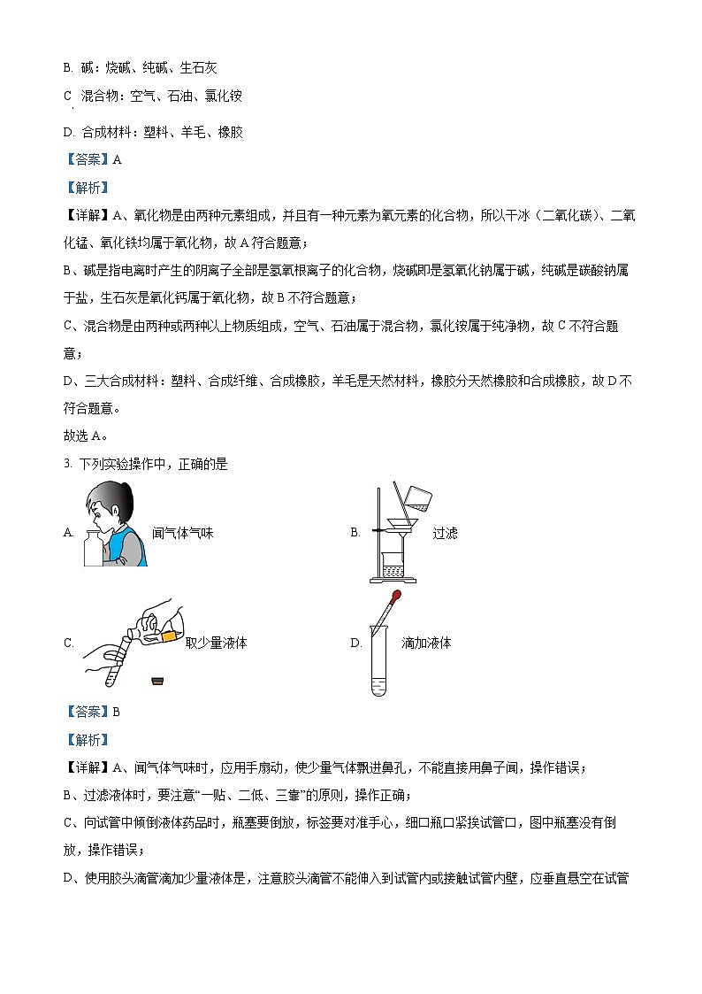 2024年山东省临沂市费县中考二模化学试题（原卷版+解析版）02