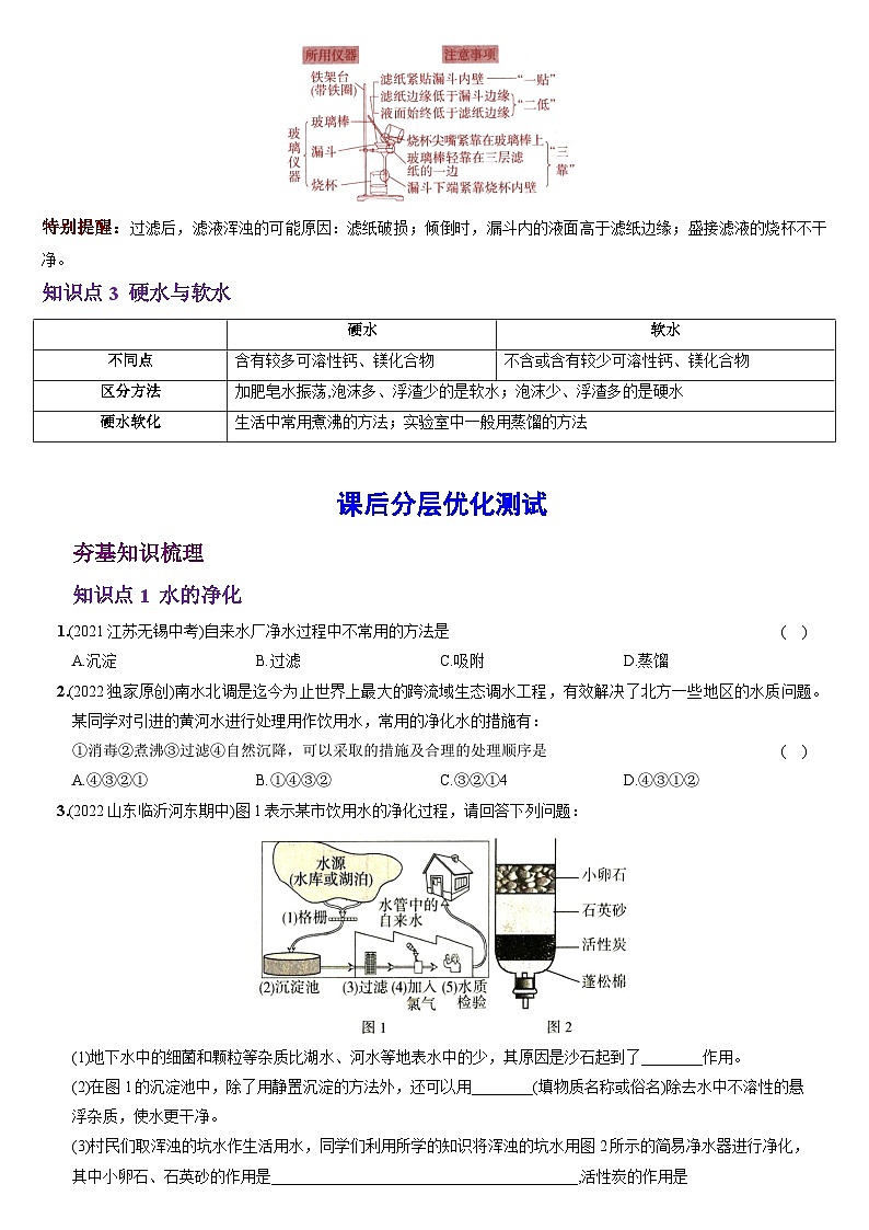 化学人教九上分层优化测试：第四单元课题2  水的净化第2页