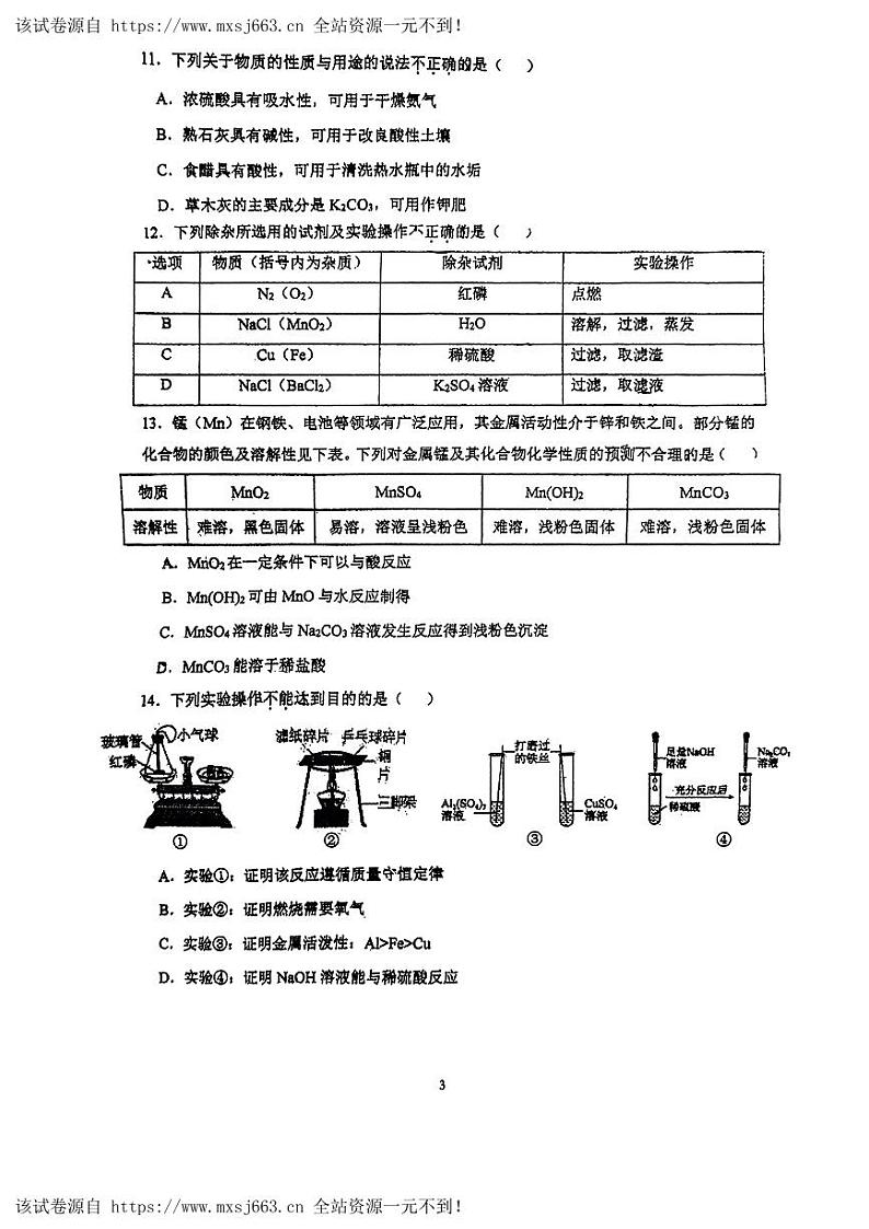 11，广东省广州大学附属中学2023-2024学年九年级下学期5月质量检查化学试题03