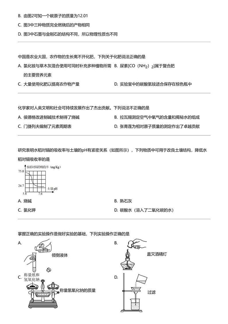 2024年江苏常州中考模拟化学试卷（一）第2页