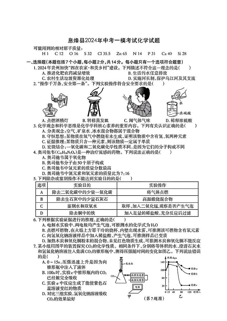 2024年贵州省贵阳市息烽县中考一模考试化学试题01