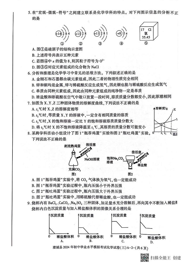 2024年陕西省渭南市澄城县初中学业水平考试化学模拟试卷（三）02