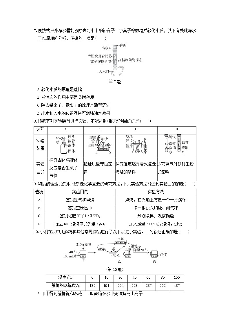山西省2024九年级化学下学期学情评估一试卷（附答案人教版）第2页