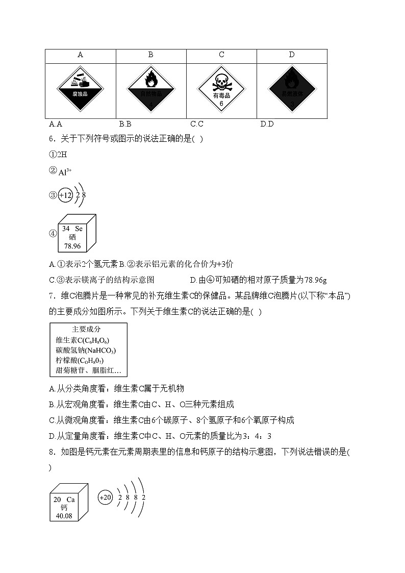 山东省淄博市桓台县（五四制）2024届九年级下学期中考一模化学试卷(含答案)02