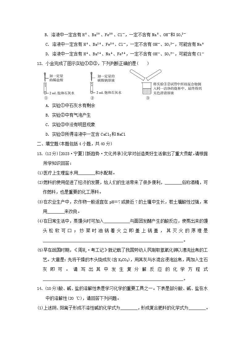 2024九年级化学下册第十一单元盐化肥综合素质评价试卷（附答案人教版）第3页