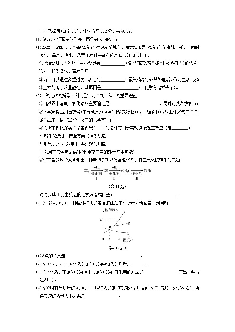 辽宁省2024九年级化学下学期学情评估一试卷（附答案人教版）第3页