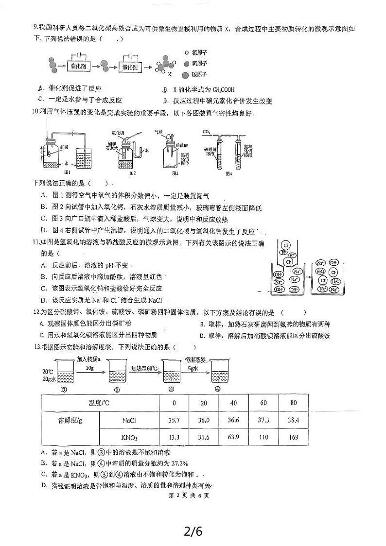 2024年四川省成都市石室天府中学中考三模化学试题第2页