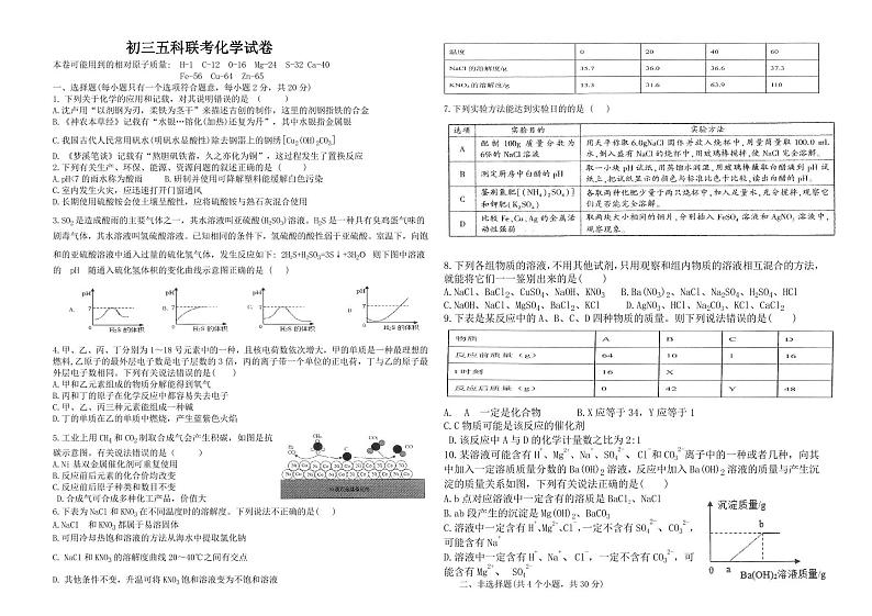 2024年江西省吉安市新干县五科中考联考化学试卷01