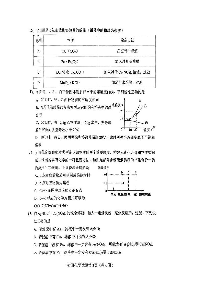 2024年山东省淄博市博山区中考二模化学试卷03