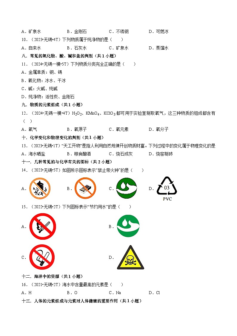 押无锡卷第1-5题 单项选择题-备战2024年中考化学三轮冲刺临考题号押题（无锡专用）03