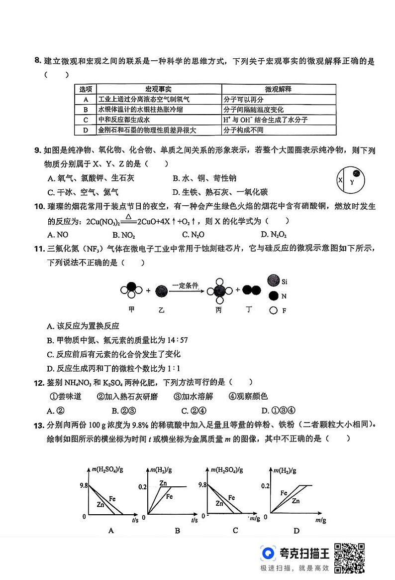 2024年河南省南阳市第十三中学中考三模化学试题第2页