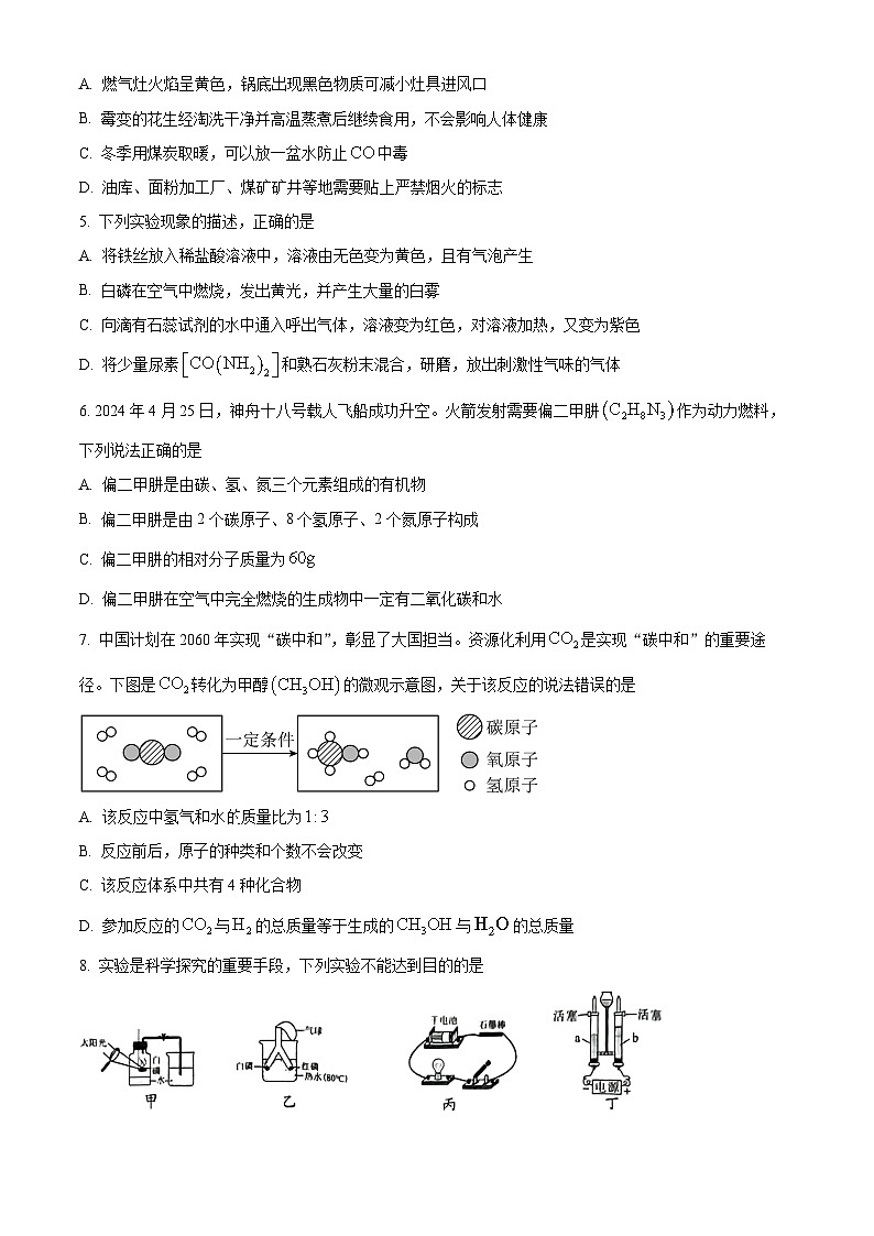 2024年四川省南充市中考三模考试化学试题（学生版） 第2页