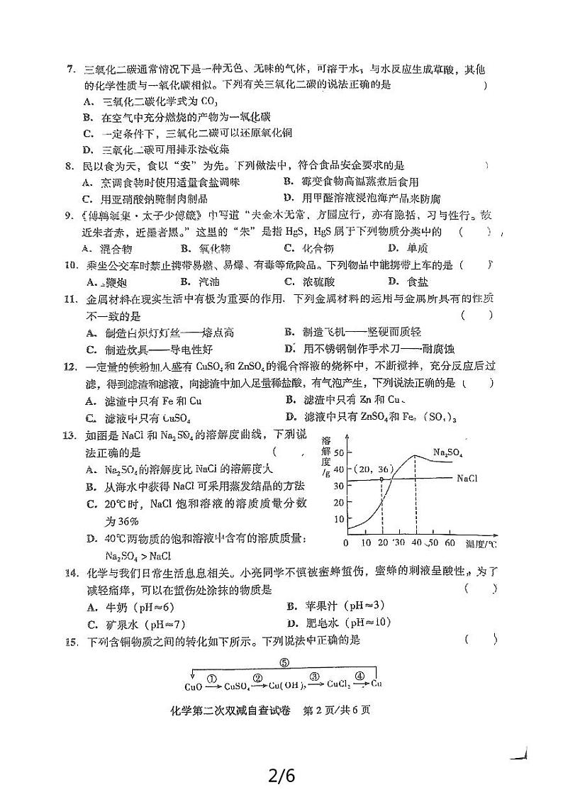 广东省江门市鹤山市沙坪中学2023-2024学年九年级下学期5月月考化学试题02