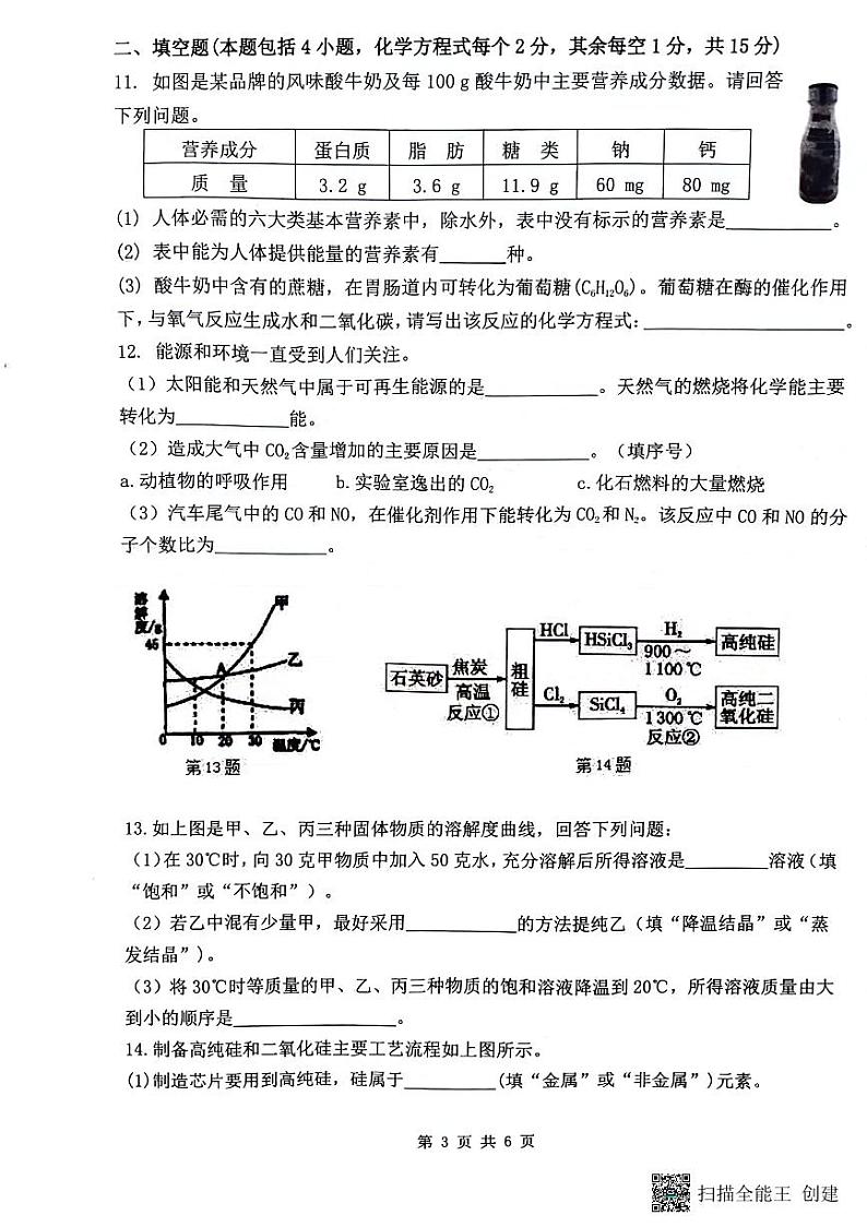 2024年江苏省宿迁市沭阳县沭河初级中学中考三模化学试题03