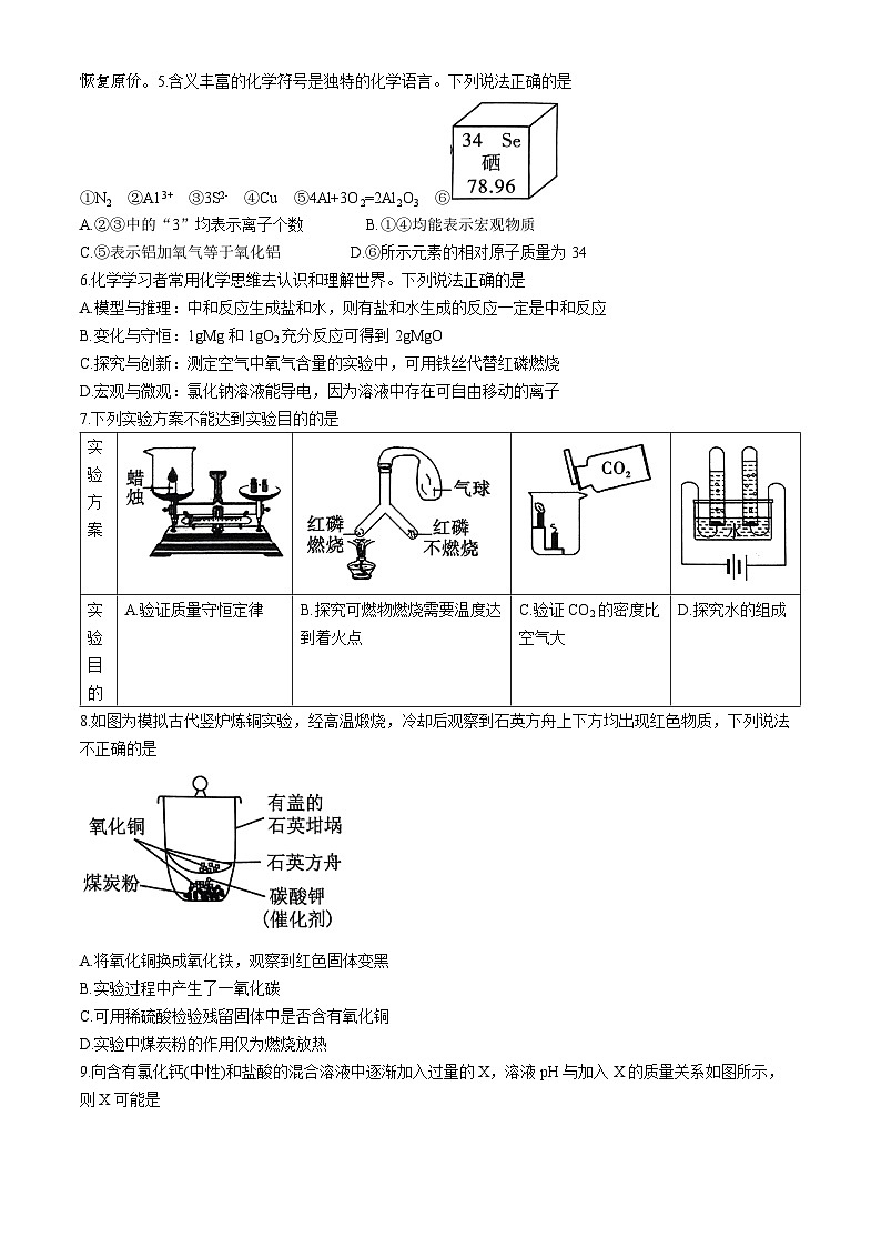 25，2024年陕西省延安市初中学业水平考试化学临考冲刺卷(C)D02