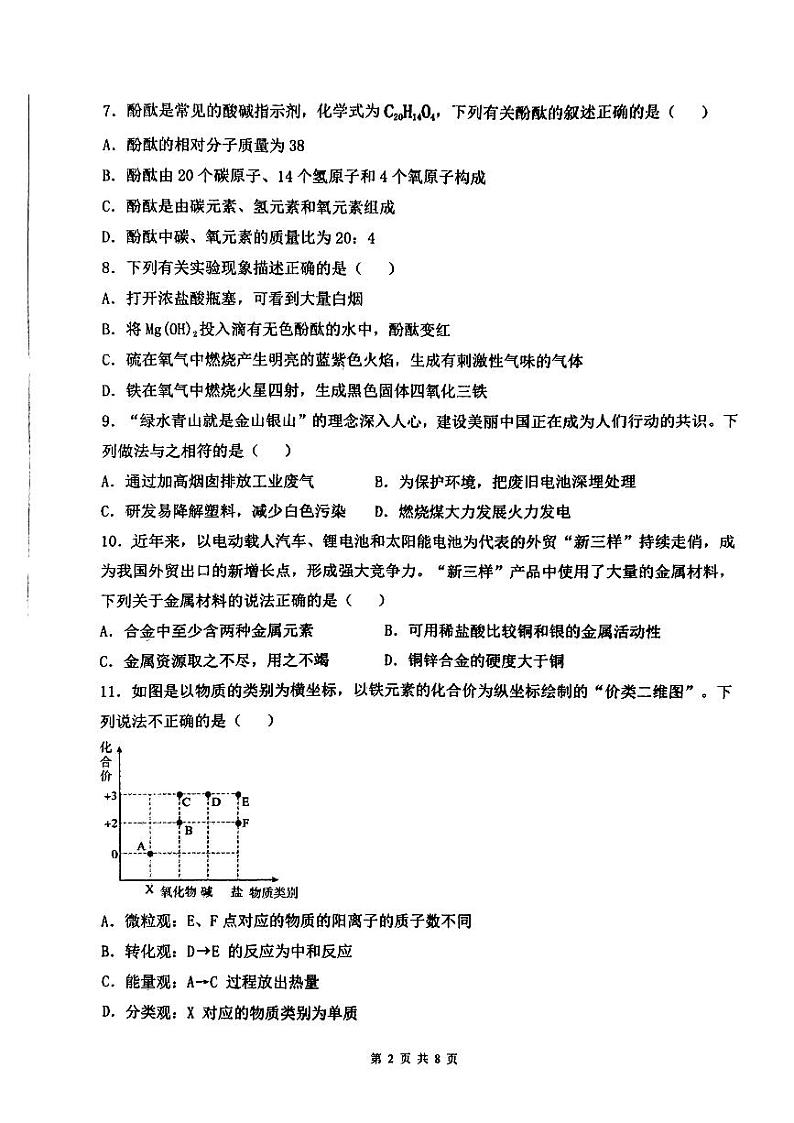 2024年山东省临沂市蒙阴县中考三模化学试题02