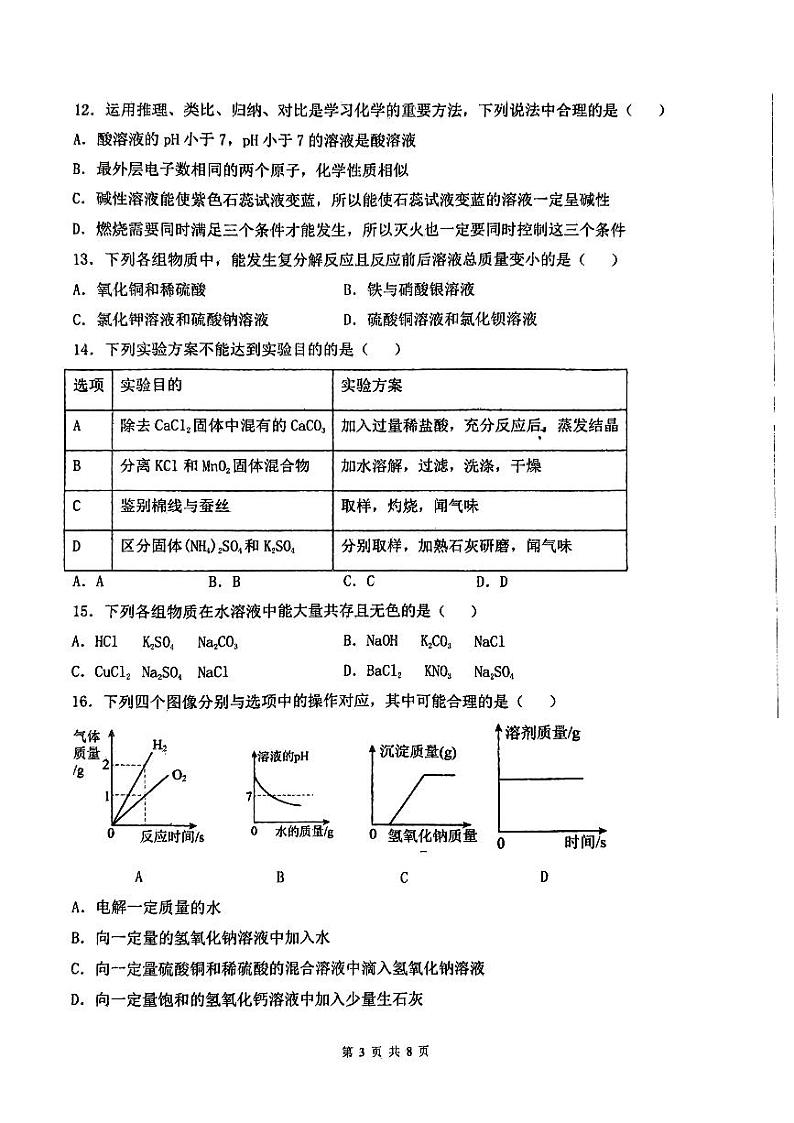 2024年山东省临沂市蒙阴县中考三模化学试题03