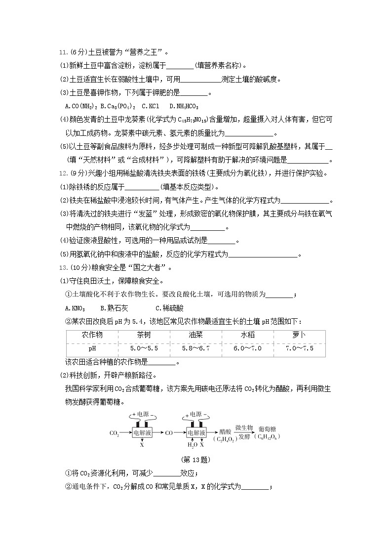 福建省2024九年级化学下学期期末学情评估试卷（附答案沪教版）03