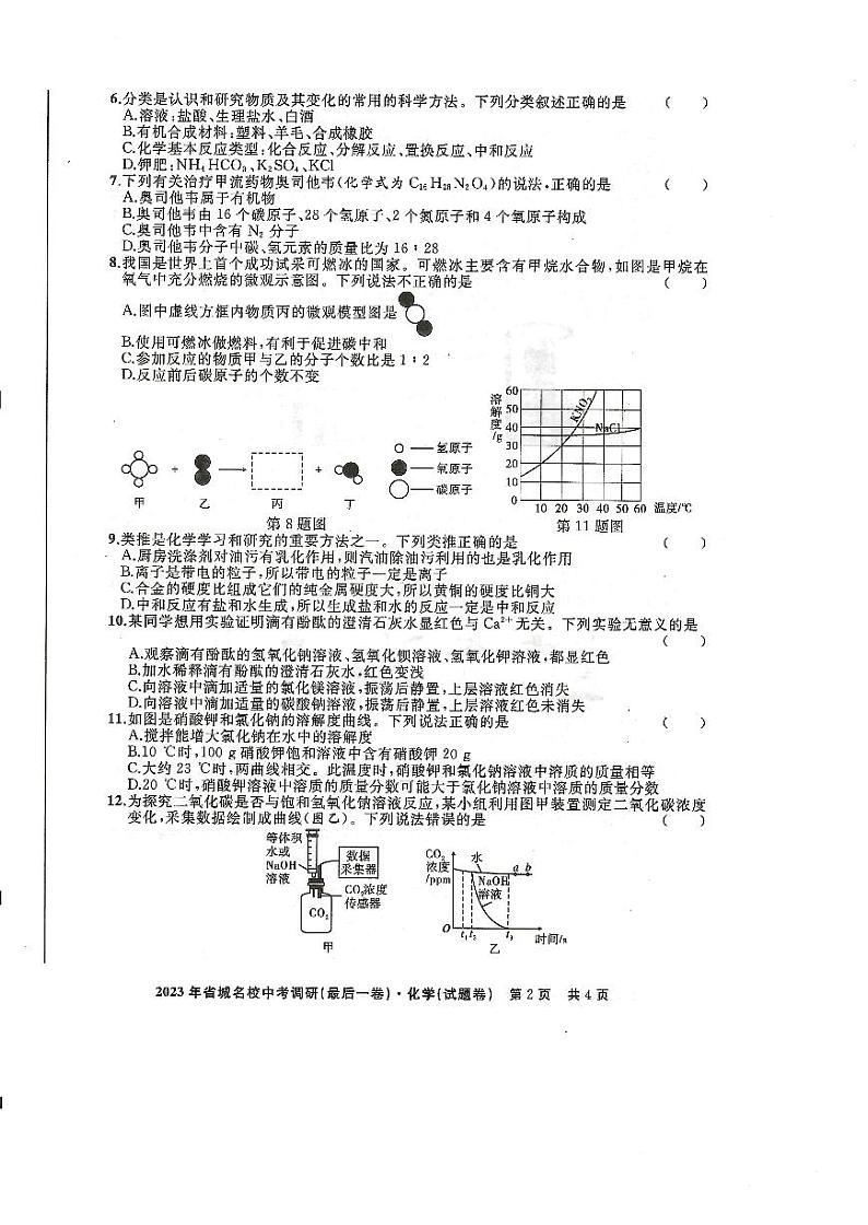 2023年安徽省江淮名卷省城名校+中考调研最后一卷化学试题卷02