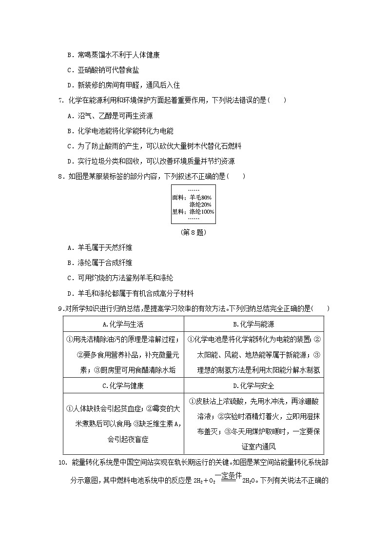 2024九年级化学下册第9章现代生活与化学学情评估试卷（附答案科粤版）02