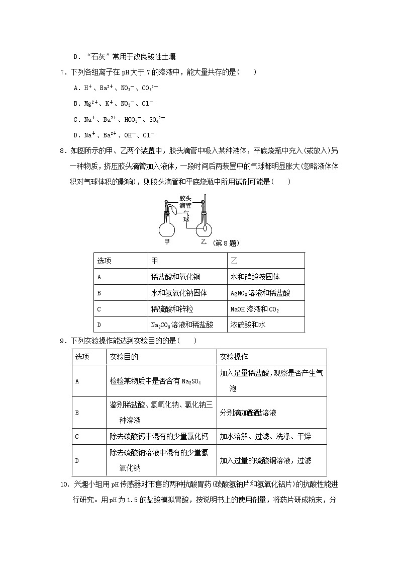2024九年级化学下册第8章常见的酸碱盐学情评估试卷（附答案科粤版）02