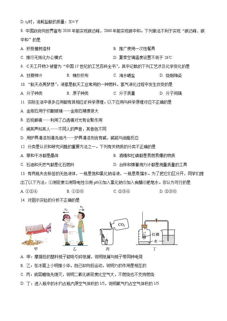 河北省邯郸市经开区2024年九年级中考二模理科综合试卷　-初中化学（学生版+教师版）03