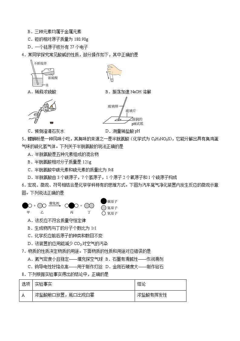 2024年中考化学考前信息必刷卷01（安徽专用）（原卷版）第2页