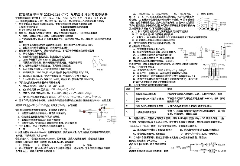 江西省宜春市宜丰县宜丰中学2023-2024学年九年级下学期6月月考化学试题01